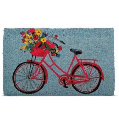 tagltd 1'6" x 2'6" Bike Rider Coir Rectangle Indoor Outdoor Doormat Front Door Welcome Mat  Blue Background