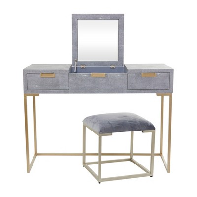 Contemporary Wood Console Table Dressing Table Desk with Mirror and Stool Set - Olivia & May