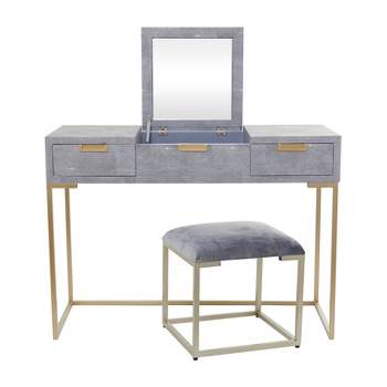 43.3 Modern Vanity Table Set with Flip-Up Mirror, LED Lights and Storage,  White+Gray - ModernLuxe