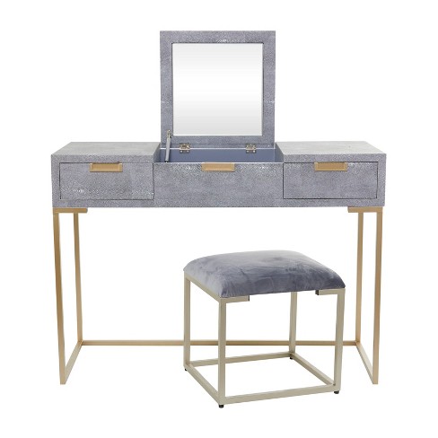 Contemporary Wood Console Table Dressing Table Desk with Mirror and Stool Gray Set Olivia May