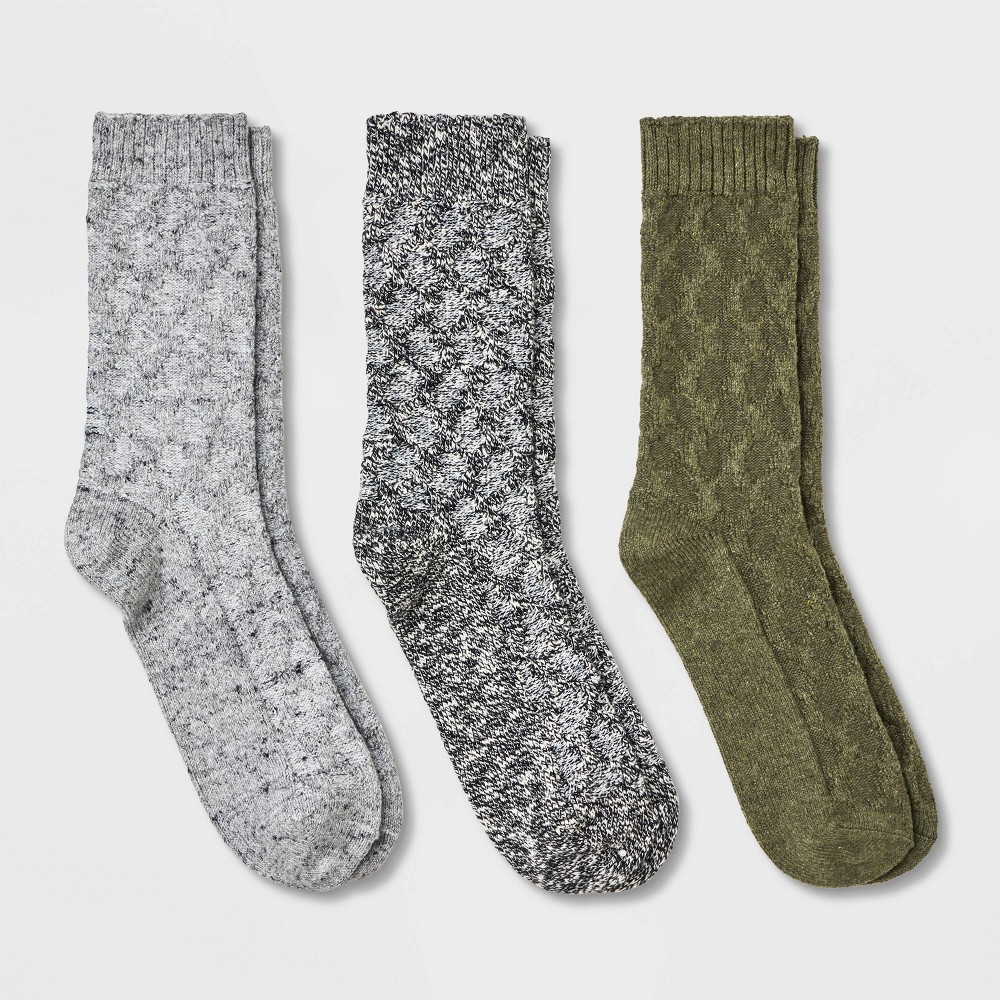 Men's Marl Casual Cozy Socks 3pk - Goodfellow & Co Gray/Green 6-12