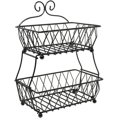 Sorbus 2-Tier Fruit Bread Basket Display Stand, Counter Storage for Kitchen, Bathroom, Rectangular Antique Metal — фото 6