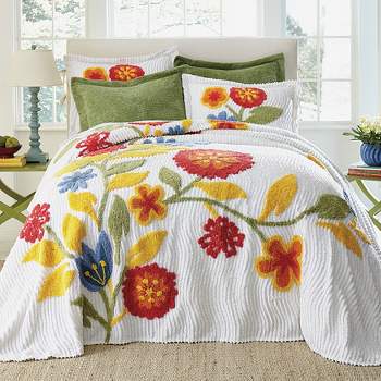 BrylaneHome Bloom Chenille Bedspread Floral Bedding Colorful Flowers