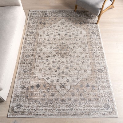 Nesa Beige and Gray Medallion Synthetic Area Rug 5x8
