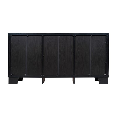 Black Engineered Wood Buffet Sideboard with Glass Doors and Drawers