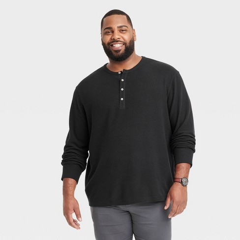 Men's Big & Tall Long Sleeve Textured Henley Shirt - Goodfellow & Co™ Black  5XL