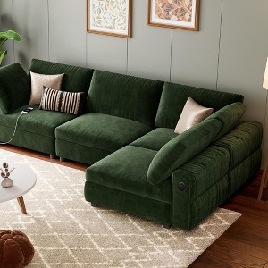 105" Modular Sectional Sofa - L-Shaped Velvet Couch with USB Charging (Emerald Green) - 1 of 4