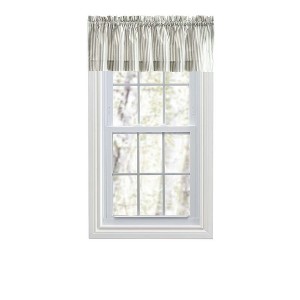 Ellis Curtain Plaza Classic Ticking Stripe Printed on 1.5" Rod Pocket Natural Ground Tailored Valance 58" x 15" Sage - 1 of 4