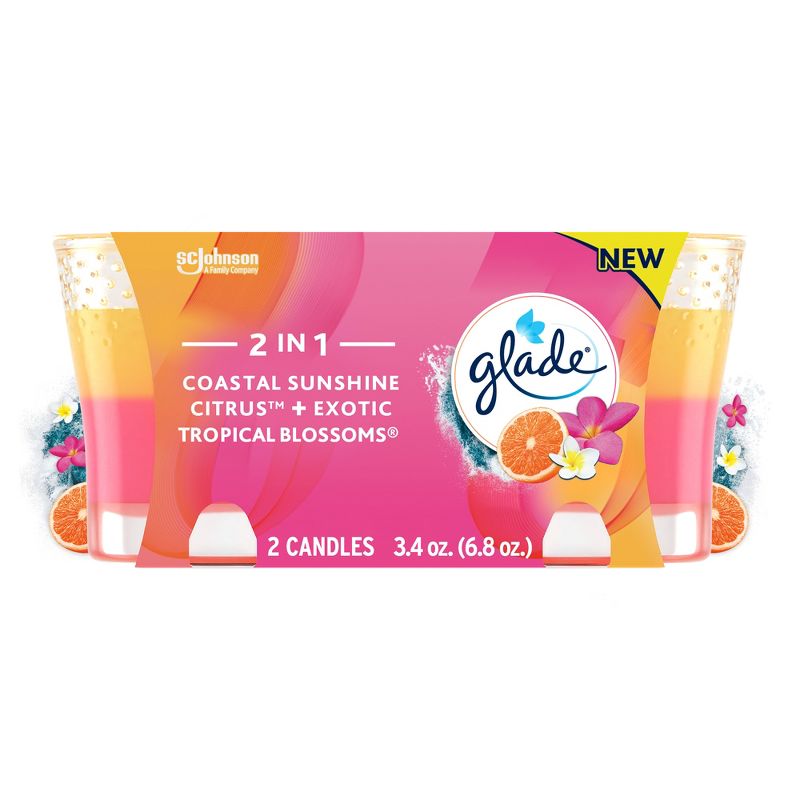 Glade 2-in-1 Candles - Coastal Sunshine &#38; Exotic Tropical Blossom - 6.8oz/2ct, 1 of 21