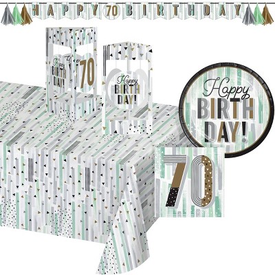 Creative Converting Minted Milestone Chocolate Chip Mint 70th Birthday Tableware and Decor Set 8ct