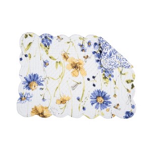 C&F Home Lovely Blues Scalloped Quilted Single Placemat Floral Design All, 13" x 19" - 1 of 4