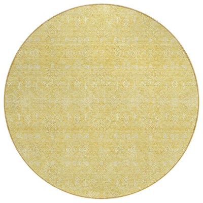 Yellow Gold And Ivory Floral Washable Indoor Outdoor Area Rug