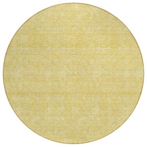 Yellow Gold And Ivory Floral Washable Indoor Outdoor Area Rug - 1 of 4