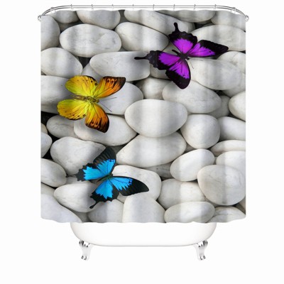 Colorful Butterflies And Stones Shower Curtains for Bathroom Waterproof Fabric Bath Curtain Durable Soft Stylish Bathroom Decor 72x72 Inch