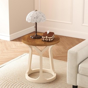 Kinsuite Round End Table - Rustic Natural Side Table, Wooden Night Stand with 3 Legs - 1 of 4