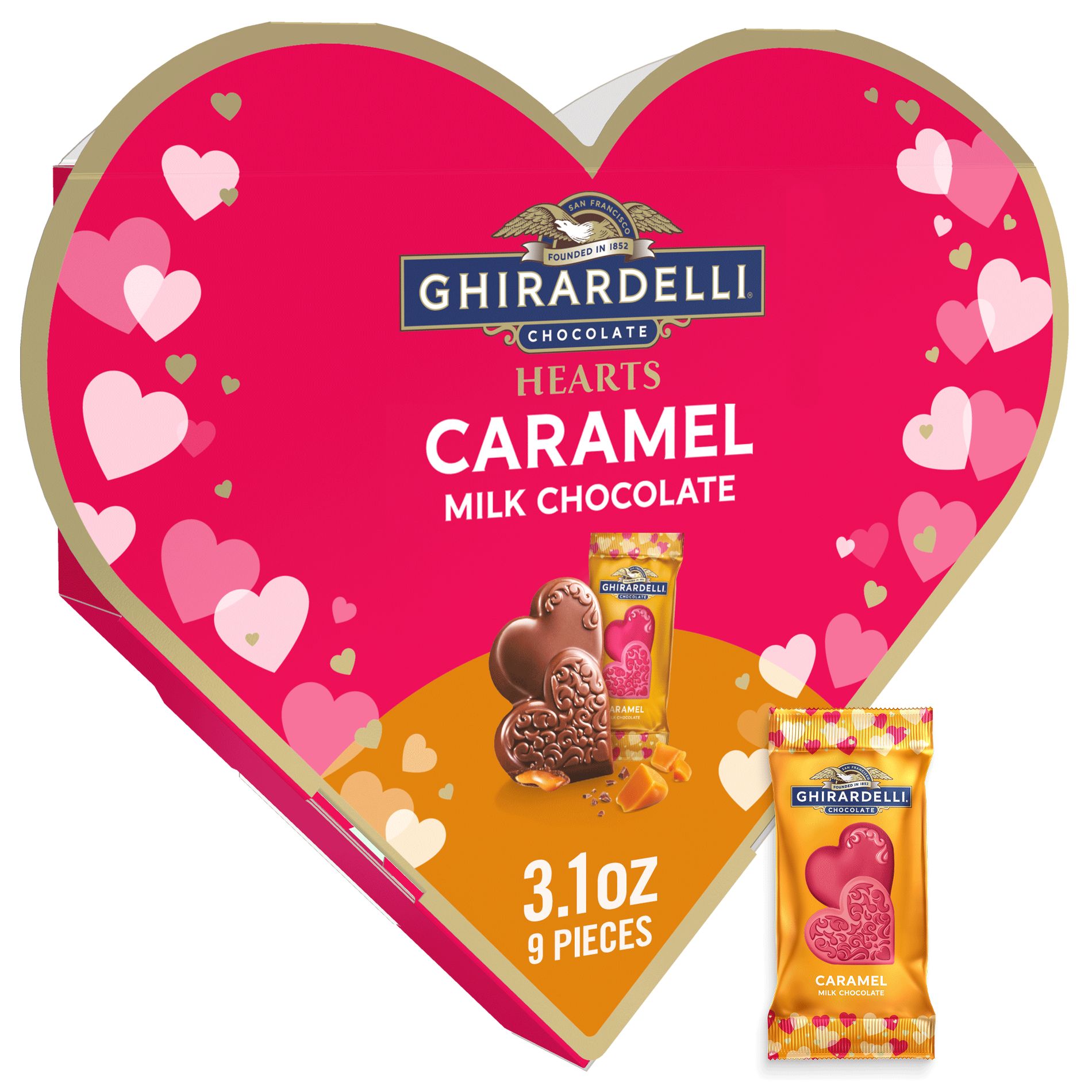 Ghirardelli Valentine's Caramel Milk Chocolate Hearts Box Candy - 3.1oz
