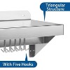 NSF 12"x24" Stainless Steel Floating Shelf with Backsplash & 5 Hooks - Commercial Wall Shelf for Pots, Pans & Cookware - 3 of 4