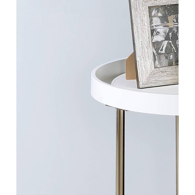 Edie 22" Round White Metal and Wood Accent Table
