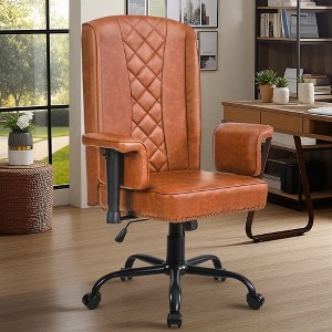 VECELO Ergonomic Leather Office Chair, Adjustable Swivel Desk Chair with Armrests & Lumbar Support, Black/Brown - 1 of 4