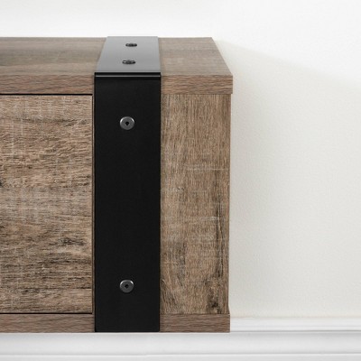 Weathered Oak Wall Mounted TV Stand with Cabinet