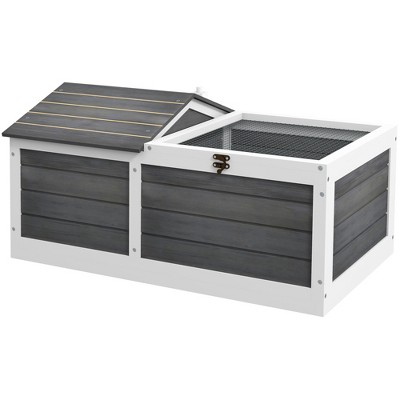 PawHut 34" Wooden Tortoise Habitat, Tortoise Enclosure with Hide Shelter and Run, Openable Top, Tray, Indoor/Outdoor Use, Gray