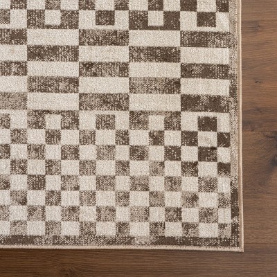 Brown Geometric 4' x 6' Washable Synthetic Area Rug
