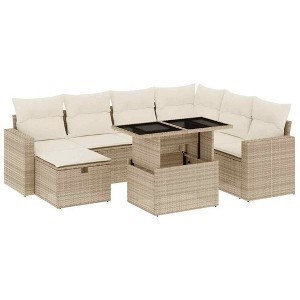 vidaXL 8 Piece Patio Sofa Set with Cushions Beige and Cream Poly Rattan - 1 of 4