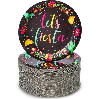 Sparkle and Bash 80-Pack Let's Fiesta Party Supplies, Mexican Theme Disposable Paper Dessert Plates, Birthday, 7 in