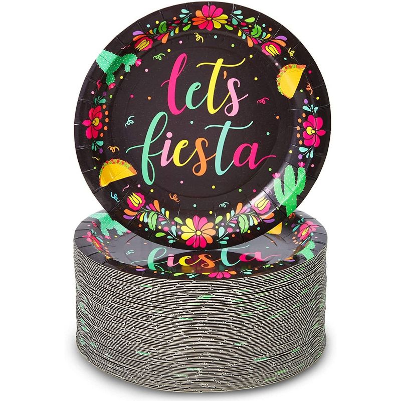 Sparkle and Bash 80-Pack Let's Fiesta Party Supplies, Mexican Theme Disposable Paper Dessert Plates, Birthday, 7 in, 1 of 7