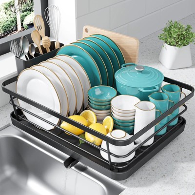 LunaLulinlk Dish Drying Rack, Compact Dish Racks for Kitchen Counter, Black