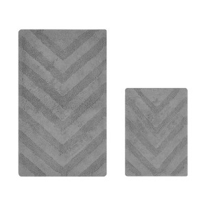 Hugo 2-Piece Bath Rug Set 100% Premium Cotton Tufted Chevron Pattern Bathmats for Bathroom, Super Soft Absorbent Machine Washable - 1 of 4