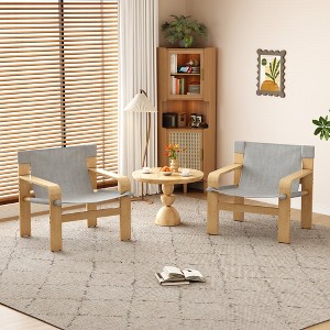 Wide Linen Fabric Mid-Century Lounge Accent Chair with Detachable and Washable Cover, Solid Wood Frame and Wide Armrest for Living Room - 1 of 4