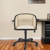 HomeRoots Beige and Black Solid Wood Steel And Cane Rattan Adjustable Swivel Rolling Office Chair - 2 of 4
