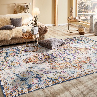 Multicolor Distressed Bohemian Synthetic Area Rug 7'10" x 10'