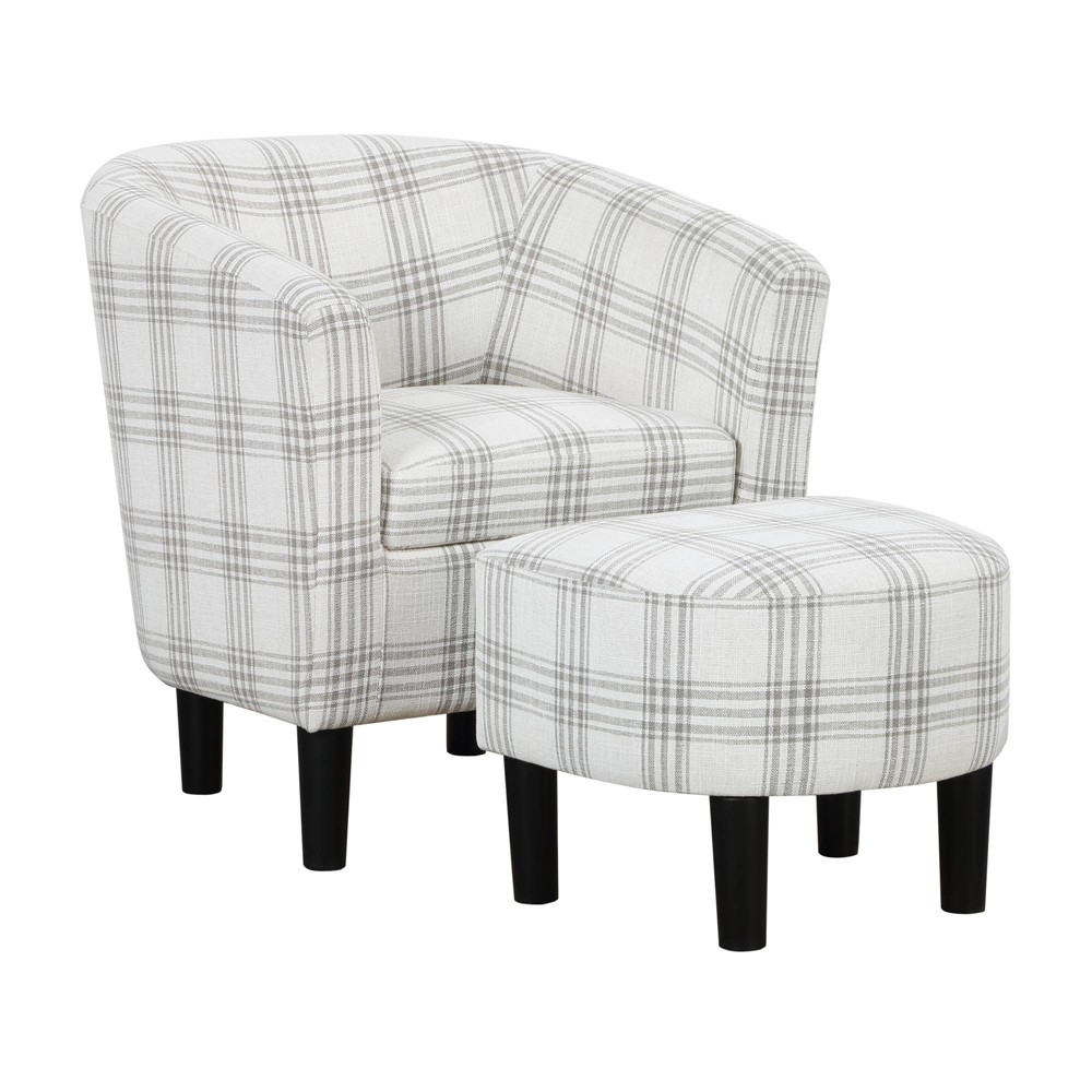 Breighton Home Take a Seat Churchill Accent Chair with Ottoman in Gray Plaid