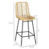 Yellow wicker bar and stool set of 4, rattan bar stools with steel legs and footstool - 2 of 4