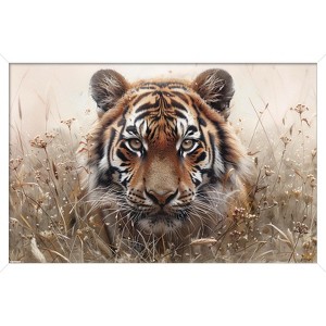 Trends International Reinders: Animals - Hunting Tiger In Grasses Framed Wall Poster Prints - 1 of 4