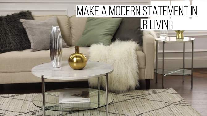 Modern Glam Faux Marble Round Coffee Table White/Gold - Saracina Home, 2 of 7, play video