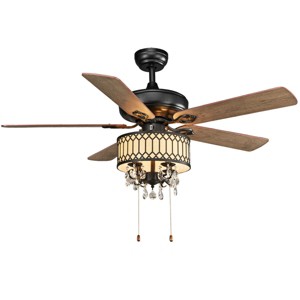 Costway 52'' Classical Crystal Ceiling Fan Lamp w/ 5 Reversible Blades Pull Chain Home - 1 of 4