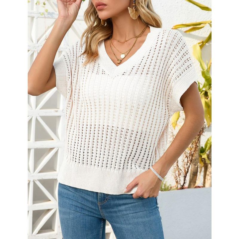 Whizmax Womens V Neck Summer Pullover Sweater Vests Cap Sleeve Tops Casual Loose Fit Lightweight Knit Vest Tops, 3 of 7