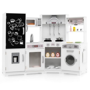 Safstar Corner Kids Play Kitchen Wooden Pretend Toy Kitchen w/ Realistic Lights White - 1 of 4
