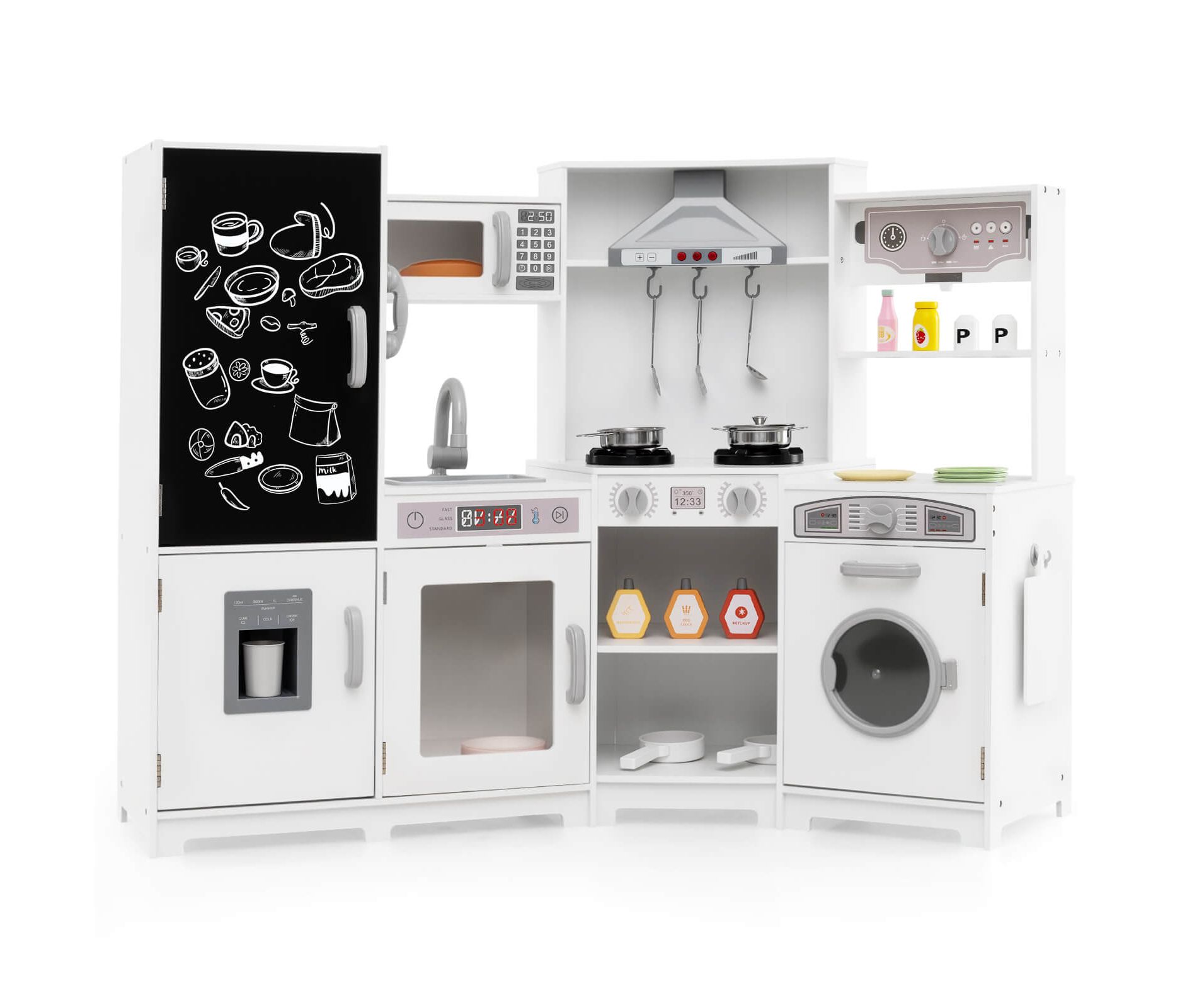 Costway Large Corner Play Kitchen for Kids Storage & Cooking Accessories Pink White