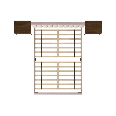 Blush Pink Contemporary Queen Upholstered Platform Bed with Nightstands