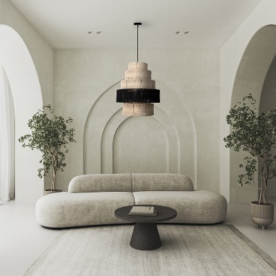 Tiered Natural and Black Jute Drum Pendant Light