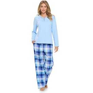 Casual Nights Women's Jersey Knit Long-Sleeve Top and Soft Flannel Bottom Pajama Set - 1 of 4
