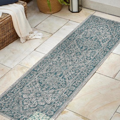 Rozetta Boho Medallion Gray/Teal 2' x 8' Synthetic Runner Rug