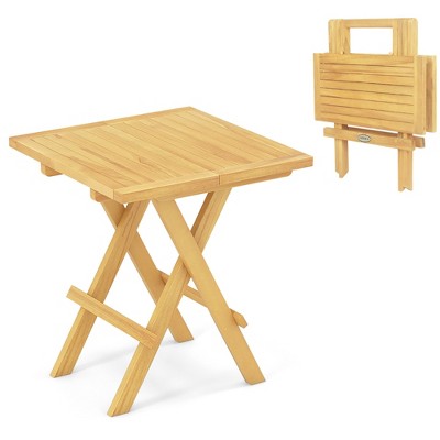 Tangkula Patio Folding Side Table w/ X-shaped Legs & Slatted Tabletop for Backyard