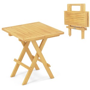 Tangkula Patio Folding Side Table w/ X-shaped Legs & Slatted Tabletop for Backyard - 1 of 4
