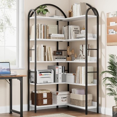 Coucheta 69 Inch Tall 5-Tier Corner Bookshelf with Wood Shelves & Metal Frame, Space Saving Storage for Living Room, Bedroom, Office