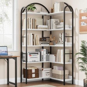 Coucheta 69 Inch Tall 5-Tier Corner Bookshelf with Wood Shelves & Metal Frame, Space Saving Storage for Living Room, Bedroom, Office - 1 of 4